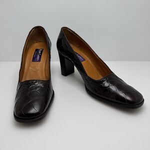 RALPH LAUREN Purple Label Brown Leather Crocodile Alligator Pump Heels Size 8 B